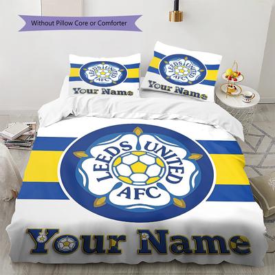 Personalisierte Bettwäsche für Leeds-Fans, Steppbett-Set, Bettbezug, Kissenbezug, Heim-Geburtstagsgeschenk (1 Bettbezug + 2 Kissenbezüge, ohne Füllung)