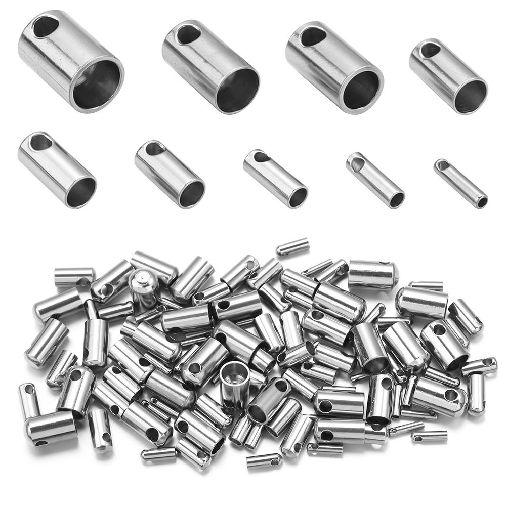 10-30pcs Stainless Steel Column End Tip Cap Crimp Clasps Connector For Jewelry Making Bracelet Necklace Leather Cord Accessories
