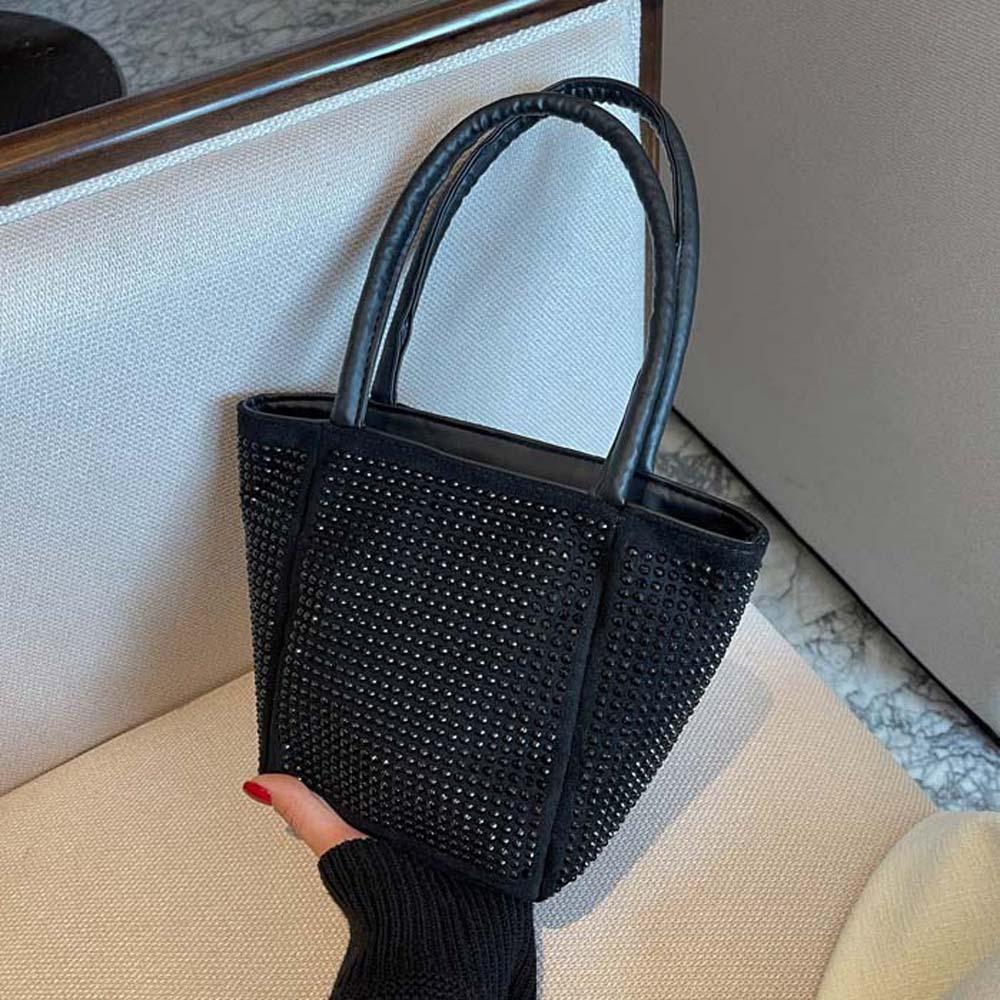 Elegant Sparkling Square Bag PU Bucket Handbag Fashion Bright Rhinestone Shoulder Bag Shopping