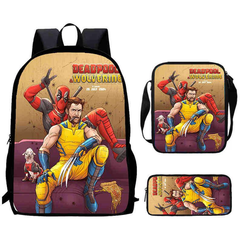 Mochila Escolar Infantil de Deadpool y Wolverine con Tejido Oxford Ligero para Estudiantes de Primaria