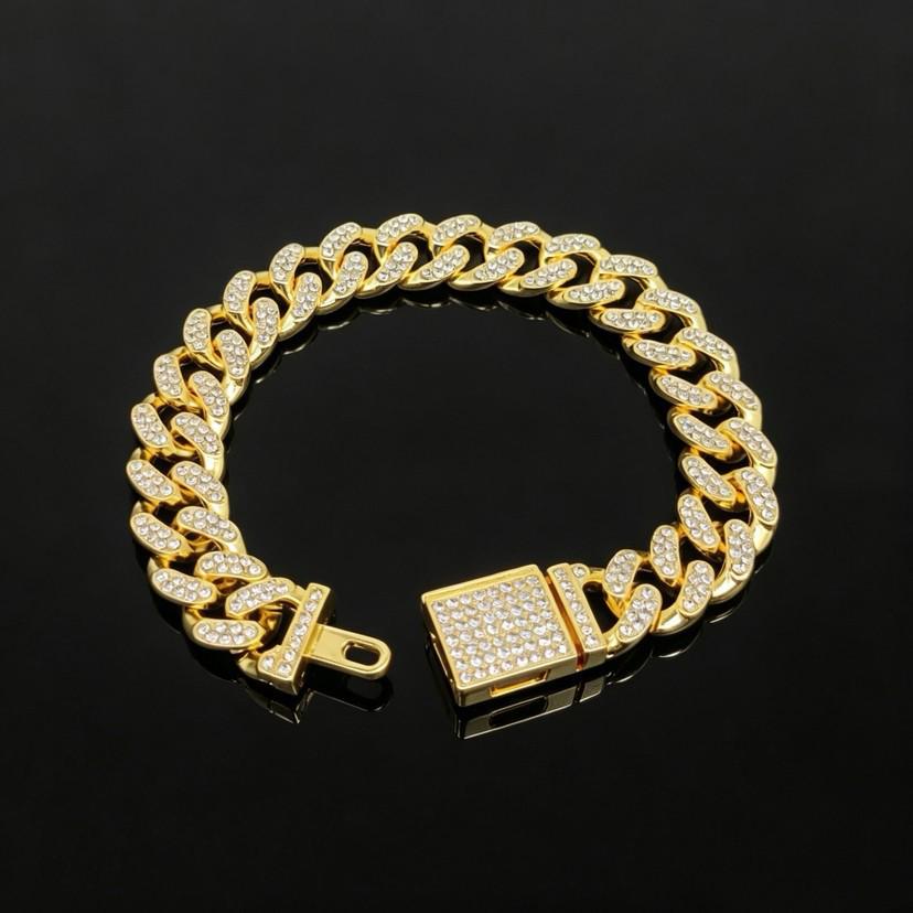 13MM Classic Half-Diamond Flip-Top Full-Diamond Cuban Link European & American Hip Hop Jewelry Unisex Bracelet Necklace