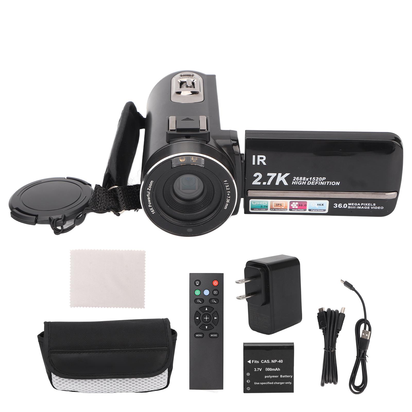 

2.7K Video Camera with IPS LCD Screen Night Vision 16X Digital Zoom HD Digital Camera for Beginners US PLUG