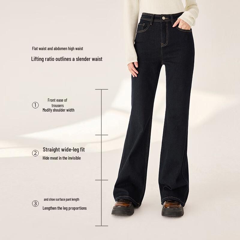 Xiangying Women's Retro High-Waist Flared Jeans with Scarf