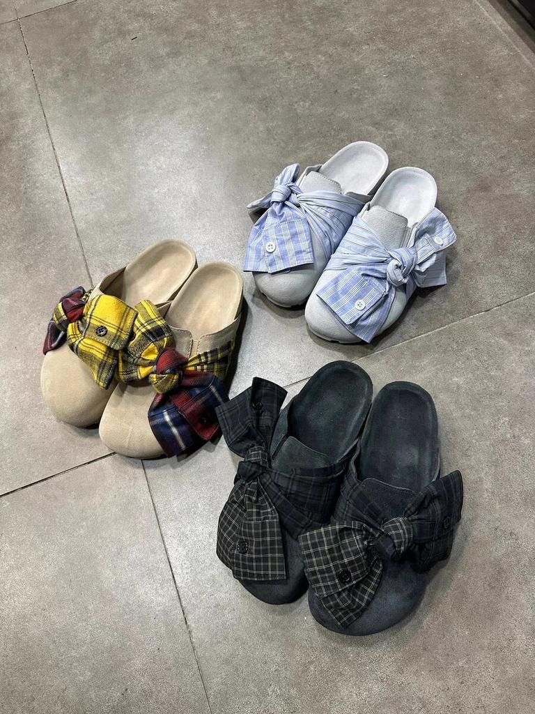 Japanese Solid Color Bow Cute Cartoon Bag Head Half Slippers Women's 25 Years of New Wear Retro College Lazy Shoes