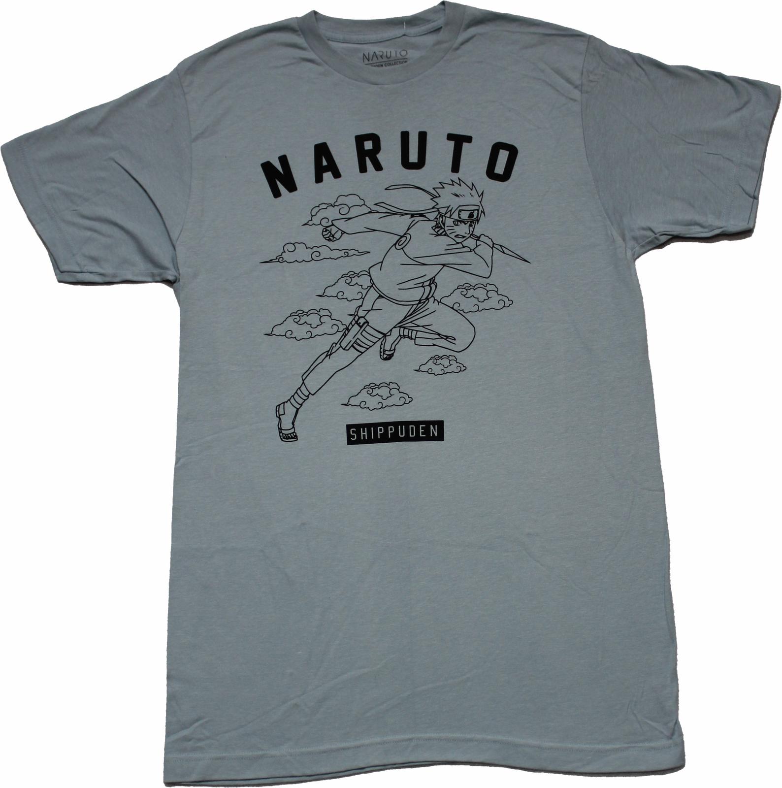 Naruto Shippuden New Adult T-Shirt - Running Outline Clouds Image XL