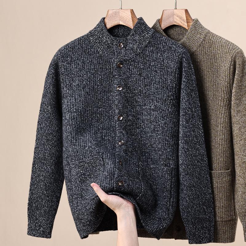 

Чоловічий в язаний кардиган Hengyuanxiang 100% вовна з напіввисоким коміром - Новий стиль Осінь/Зима 2025 XXL (185/100A) чорний/білий