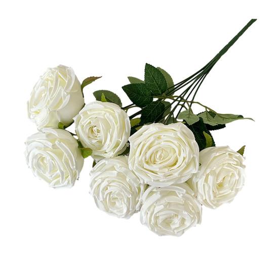 

Artificial Rose Flower for Flower Arrangement 7 Heads Full Blooms Faux Silk Rose Bouquet with Stem for Home Office Party Wedding Decoration