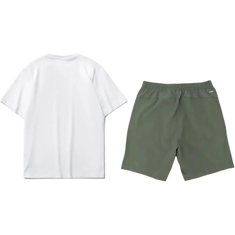 Li-Ning Mode-Pullover mit Rundhalsausschnitt und Buchstabenmuster, kurzärmelig, bequem, vielseitig, Fünf-Punkt-Hose, Freizeit-Sportanzug AHSS971-3+YKSV147-1