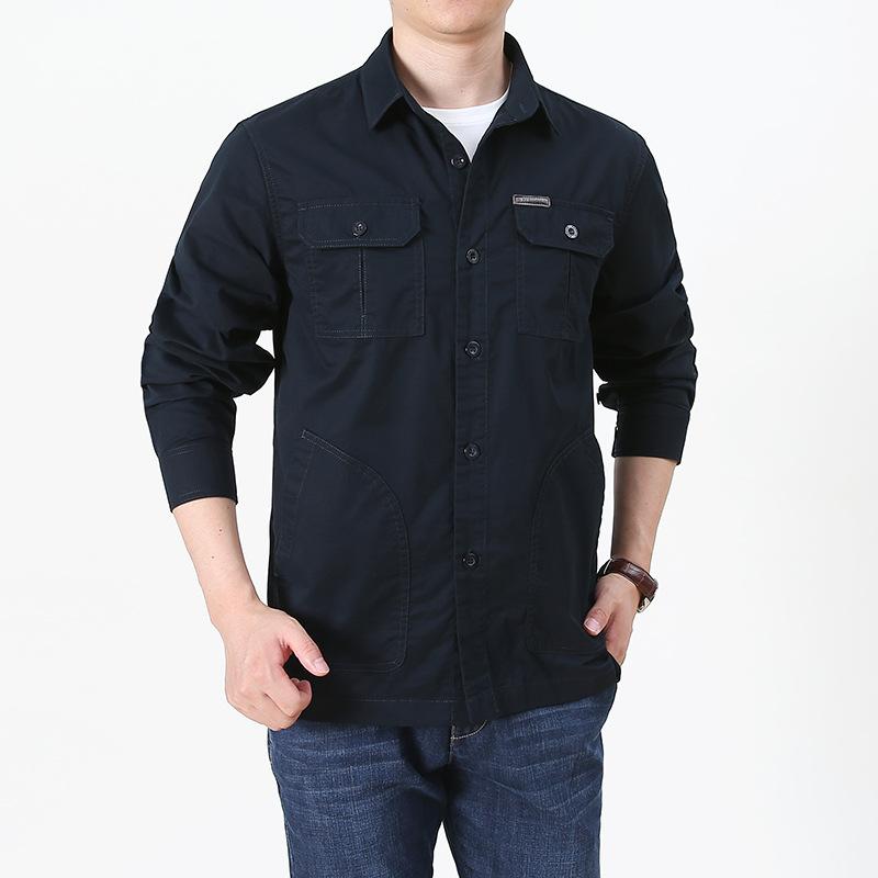 Summer All -Match Long -Sleeved Workwear Shirt Men 'S Loose Cotton Casual Shirt 