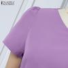 ZANZEA Women Casual Irregular V Neck Summer Short Sleeve Dress