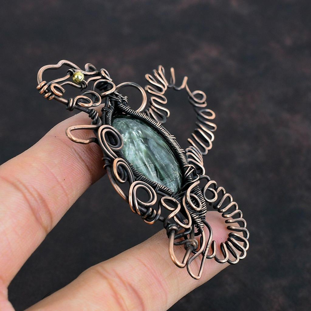 Seraphinite Pendant Copper Wire Wrapped Pendant Seraphinite Gemstone Jewelry Wonderful Rabbit Pendant Handmade Copper Jewelry Gifts For Wife