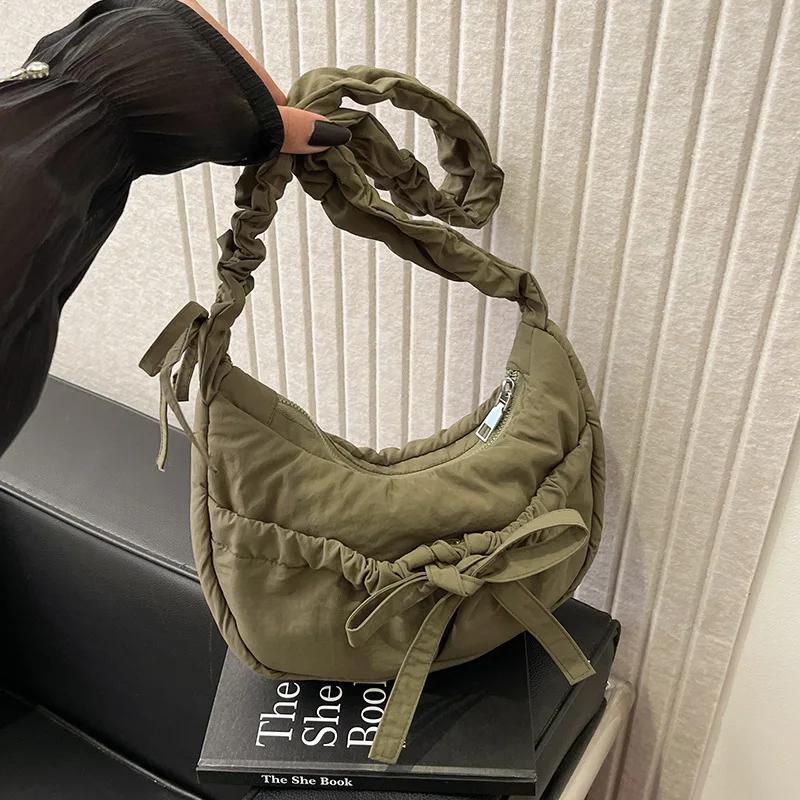 Casual Bowknot Women's Small Shoulder Bags Pleated Solid Color Ladies Underarm Bag Handbags Portable Female Crossbody Bag