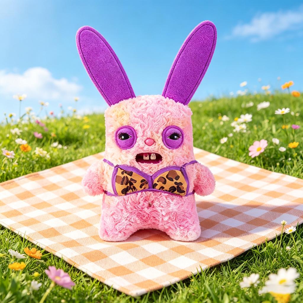 Ugly Cute Leopard Print Long Ear Bunny Plush Toy Funny Monster Stuffed Animal Trendy Collectible Gift For Kids
