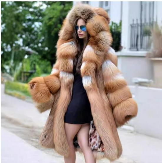 2023 Women's Mid-Length Hooded Faux Fur Coat - Warm Autumn/Winter European & American Style