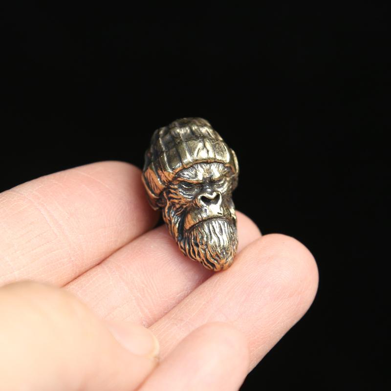Woolen Hat Gorilla Head Sculpture White Brass Knife Beads Orangutan EDC DIY Woven Paracord Lanyard Charms Pendants Accessories