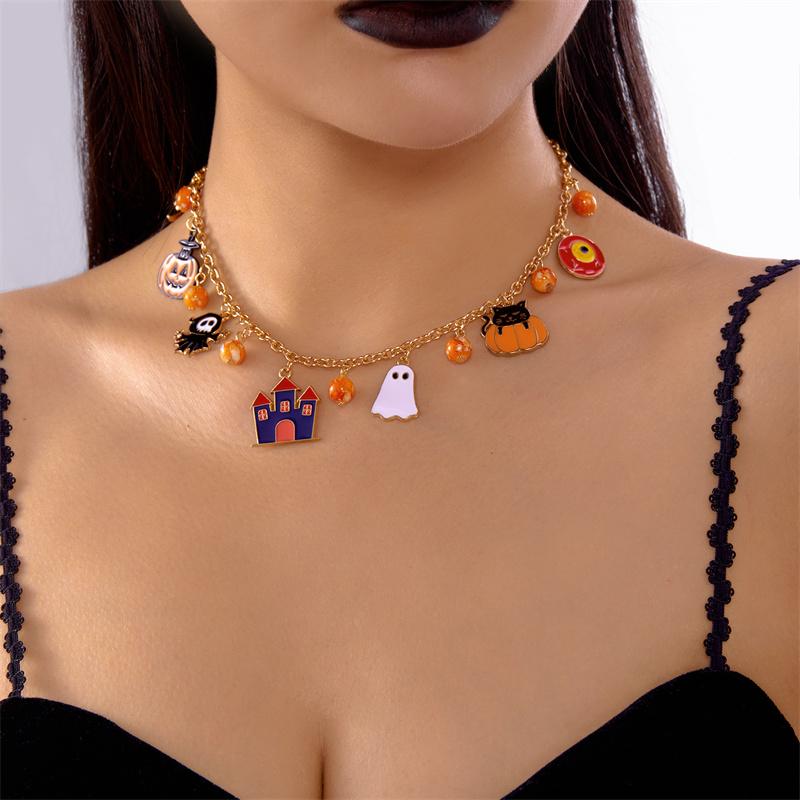 Cute Cartoon Spider Bat Pumpkin Ghost Necklace For Women Vintage Gothic Halloween Metal Chain Clavicle Choker Festival Jewelry