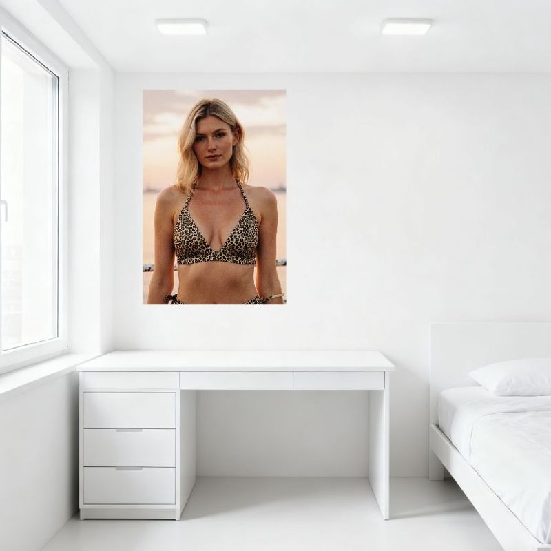 Sexy Leopard - Print Bikini Woman Sunset Water Scene Tin Sign Vintage Metal Poster for Bar Pub Home Wall Decor