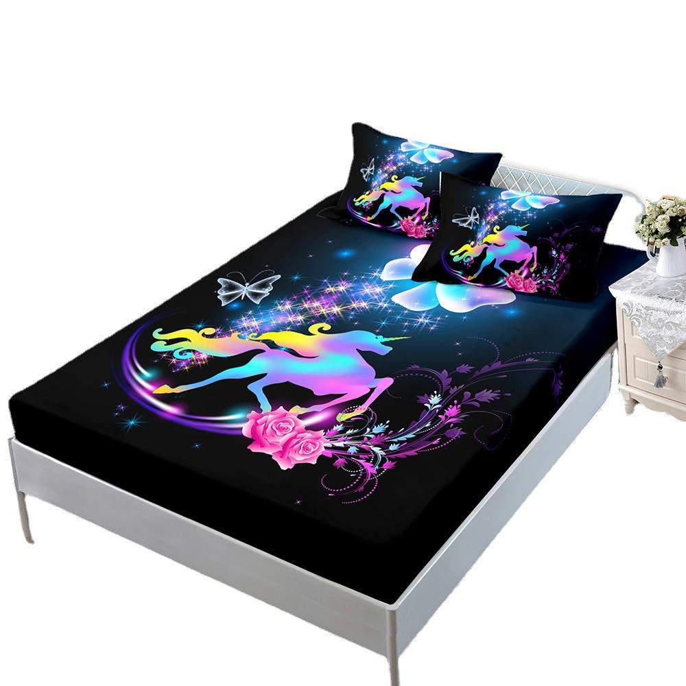 Cartoon Unicorn Mattress Kit, Mattress Three-Piece Set, Bedspread, Pillowcase, Mattress Protective Cover.