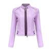 Women Spring Autumn Short Rivet Stand Collar Long Sleeve Zipper Thin Pu Leather Jacket S-3XL