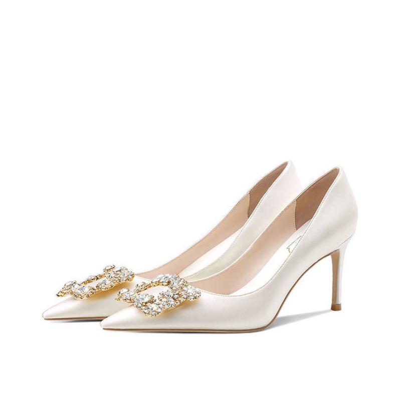 Fashion New Style Woman Shoes Luxury Pumps Pointed Toe Party High Heels White Wedding Shoes Rhinestone Women's Bridal Shoes Women