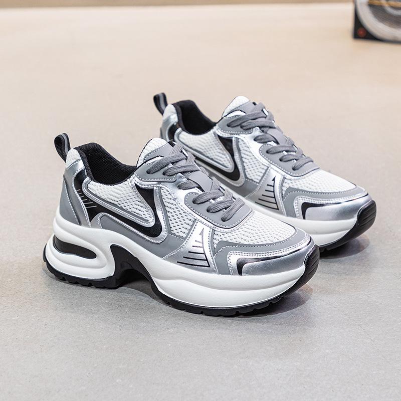 Fashion 35-43 Sneakers 5cm Air Mesh Leather Summer Hollow Women Sandals Platform Wedge Chunky Sneakers Fashion Comfy Vulcanize Shoes