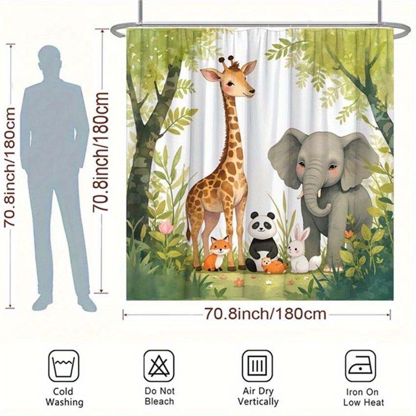 Adorable Safari Animals Shower Curtain - Water-Resistant Fabric for Bathroom - Perfect for Nature and Animal Lovers