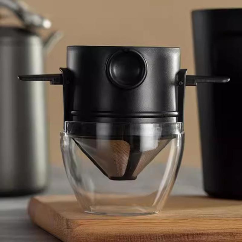 Stainless Steel Coffee Filter Double Layer Design Portable Foldable Dripper for Home Office Travels and Outdoor Brewing