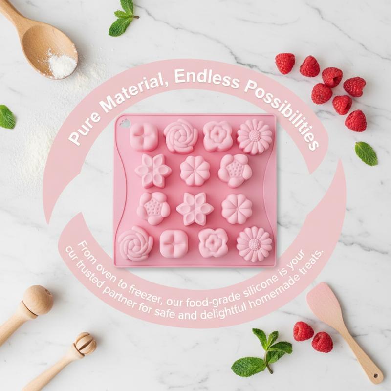 Mini Silicone Mold 14 Small Flower Cavities for Chocolate Cookie Candy Baking Nonstick Reusable Mold for DIY Dessert Parties