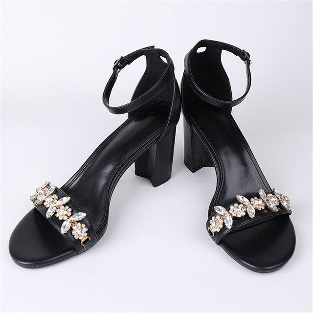 

Классические черные элегантные женские летние сандалии большого размера со стразами, офисные женские модные туфли на высоком квадратном каблуке 8 чёрный