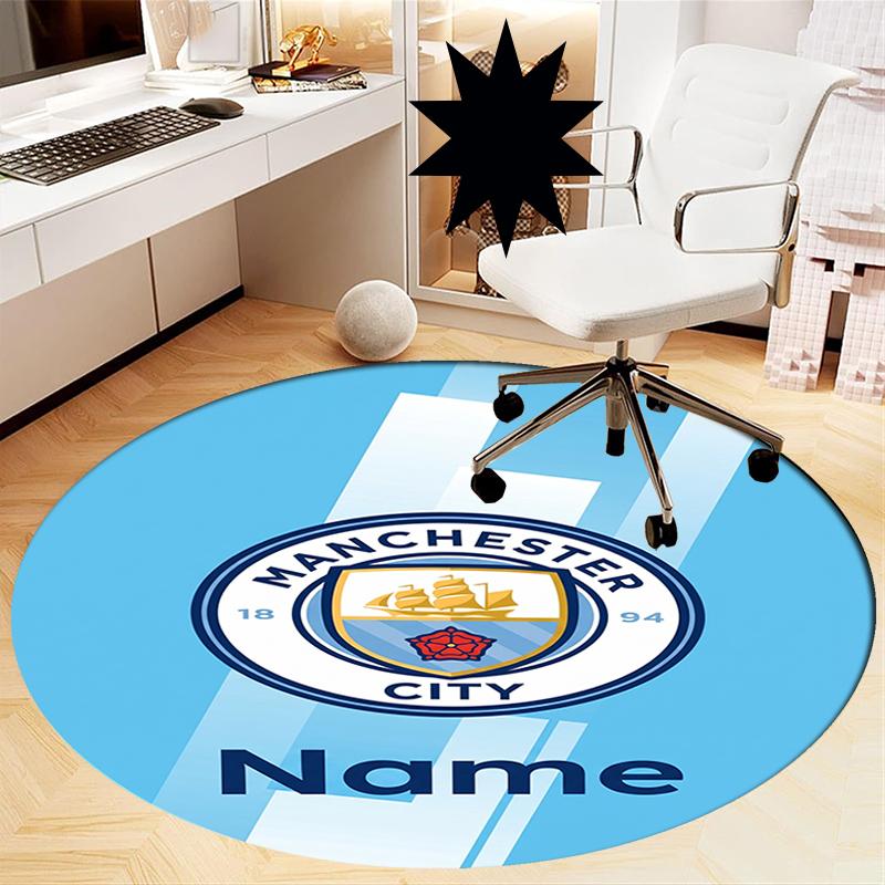 Custom Name Manchester City Printed Round Rug Carpet Chair Rug Area Rug Entryway Doormats,for Office Chair Living Room Bedroom Kitchen Room.