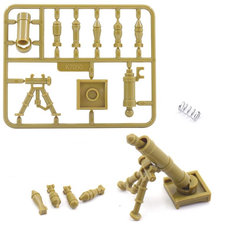 WW2 World War II US Military Weapon M2 Mortar Parts Accessories Minifigures MOC Parts Building Bricks Toys for Children