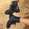 Fashion Punk Style Rivet Decor Black Combat Boots Women PU Leather Platform Ankle Boots Woman Fashion Buckle Strap Motorcycle Booties