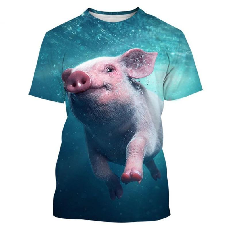 Cute Fun Animal Pig 3D Print Sport Breathable Men T-shirt Outdoor Street Casual Daily