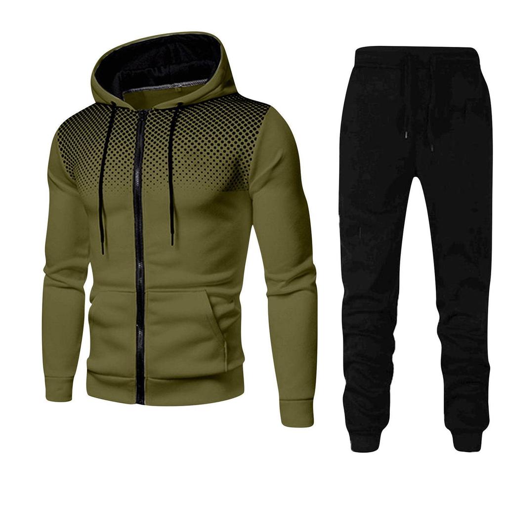 Unisex Fleece-Lined Polka Dot Zipper Hoodie Set for Autumn/Winter