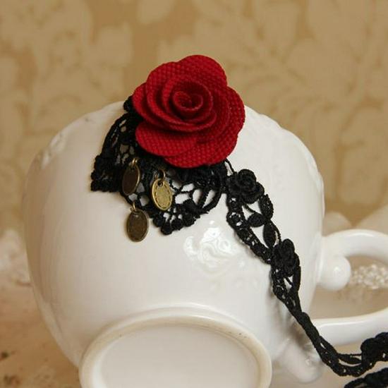 

Red Velvet Rose Choker Necklace - Elegant Floral Accessory for Women OPP bag packaging