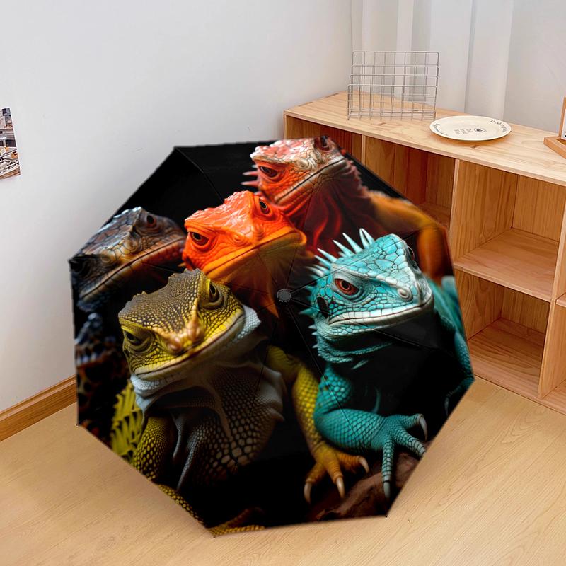 

1 PC Automatic Folding Umbrella - Colored Lizard Pattern, Portable & Foldable Design with 8 Ribs, Christmas Birthday Gifts