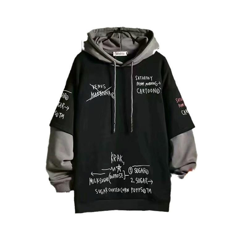 Frühling Herbst Dünne Abschnitt Herrenpullover Retro Mock Kapuzenpullover Koreanischer Hip Hop Print Sweatshirt Lockerer Hoodie Männliche Fleece Gefütterte Jacke