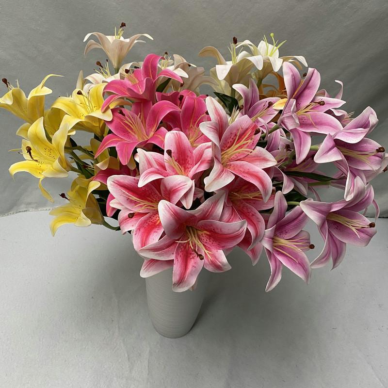 9 Artificial Flowers Stems Pu Material 3d Simulation Lilies Wedding Decor Home