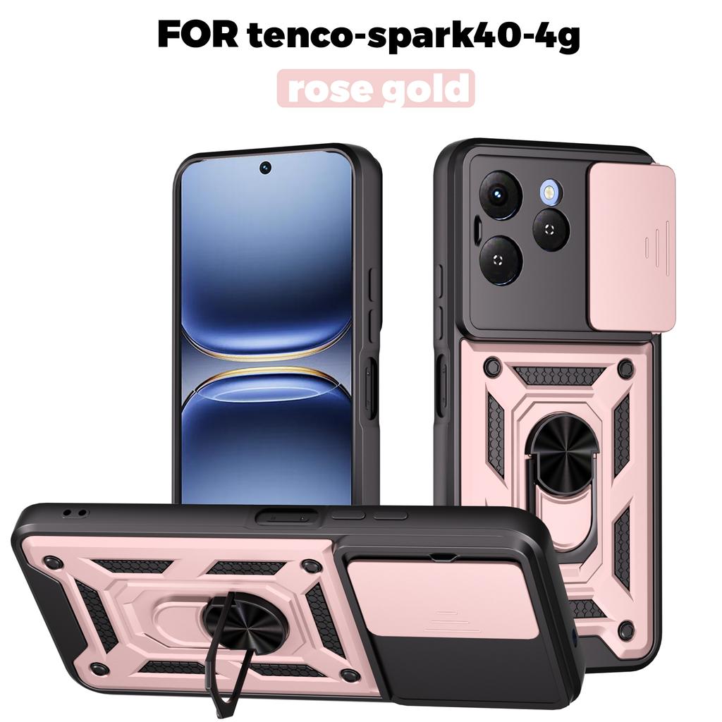Funda for Tecno Spark 40 4G Case Slide Camera Protection Ring Stand Shockproof Cover for Tecno Spark 40 4G Capa Funda