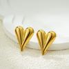 Trendy Fashion 18K Gold Plated Slender Heart Shape Stud Earrings for Women Punk Stainless Steel Zircon Party Gifts