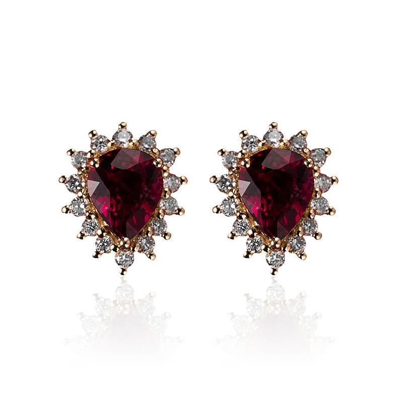 

925 Silver Ruby Stud Earrings Plated with Gold Drop Shape Earrings Exquisite Women s Wedding Party Jewelry Silver