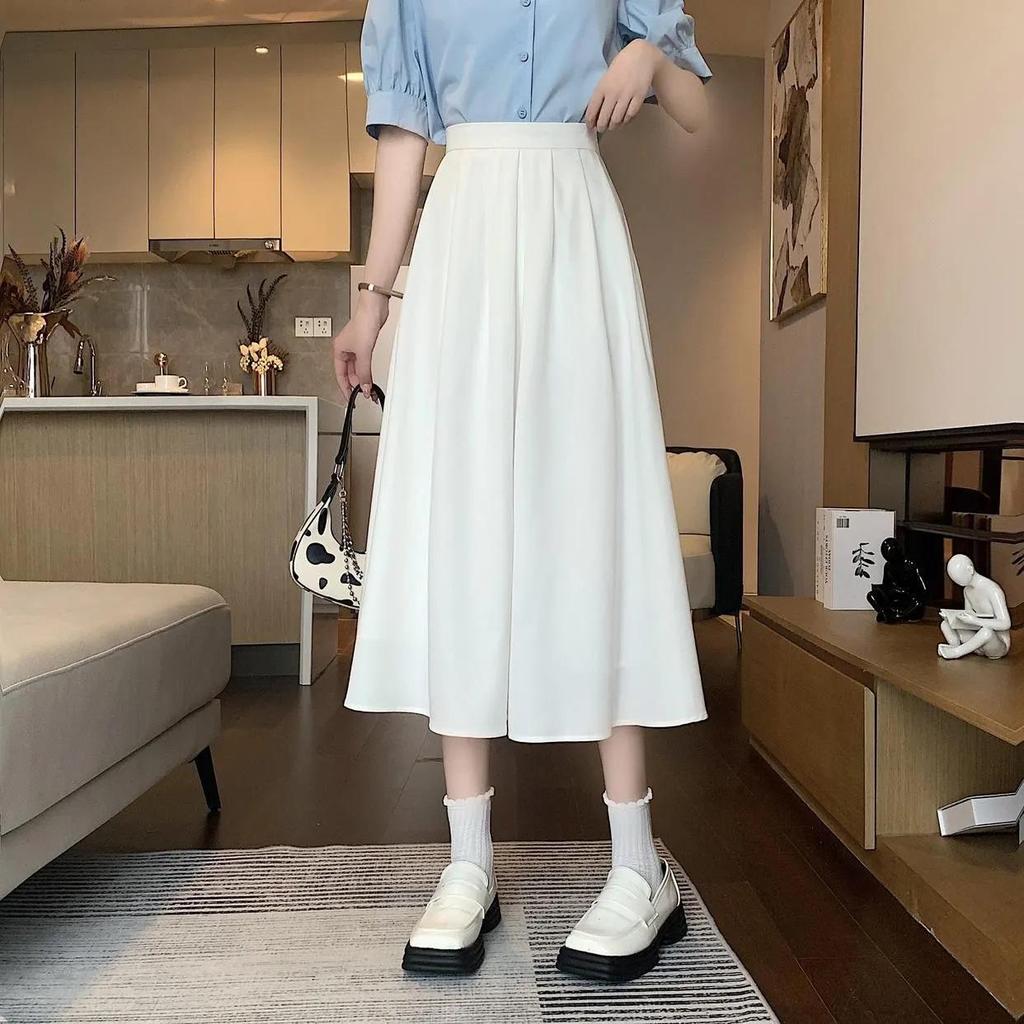 Elegant High-Waisted Pleated A-line Skirt for Female Students, Summer Casual Academy Style