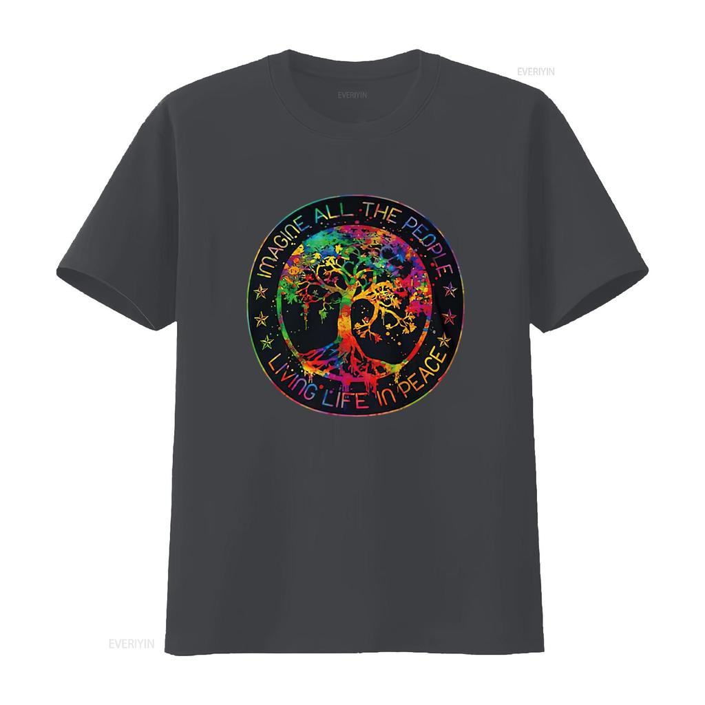Mens All The People Imagine Living Life In Peace Hippie Tie Dye T Shirt White Small Vintage Washed Slightly Homme Unisex
