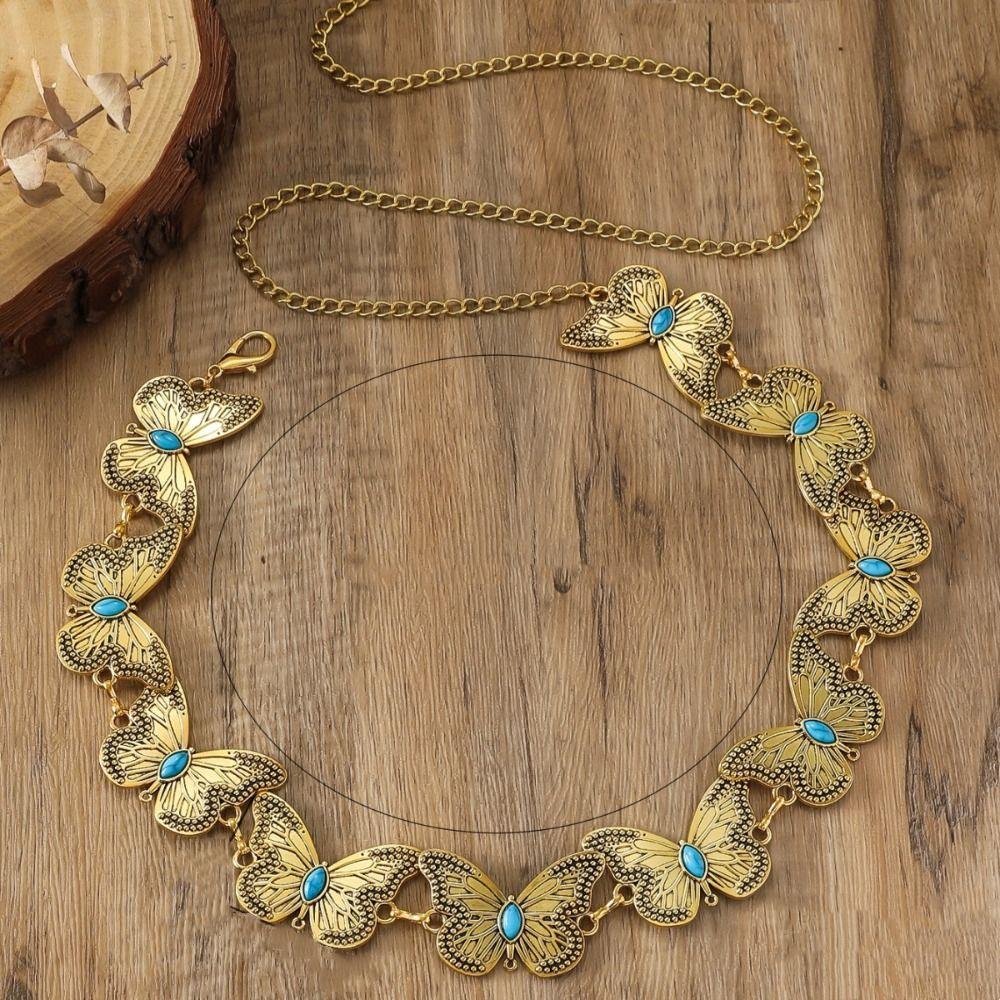 

Metal Bohemian Waist Belt Ethnic Style Beach Body Chain Unique Turquoise Waist Chain Women Style6-Gold
