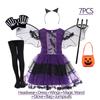 Dívčí fialové šaty s netopýrem Dětský extravagantní cosplay kostým upíra démona s křídly a pokrývkou hlavy Halloweenské karnevalové oblečení pro čarodějku