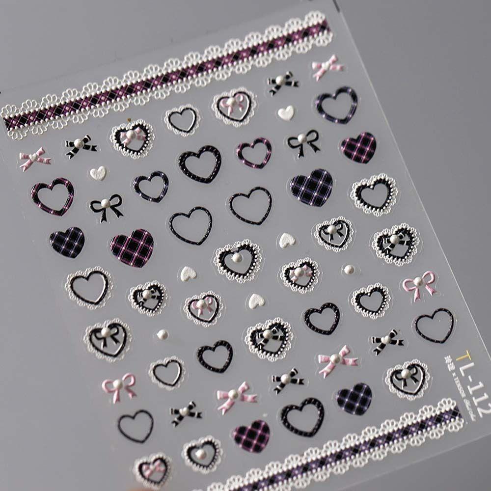 Pink White Black Lace Lace Bow Nail Stickers Love Heart Bow Nail Decorations  Nail Salon