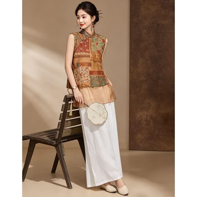 Women's Zen Retro Jacquard Vest & Wide-Leg Pants Set