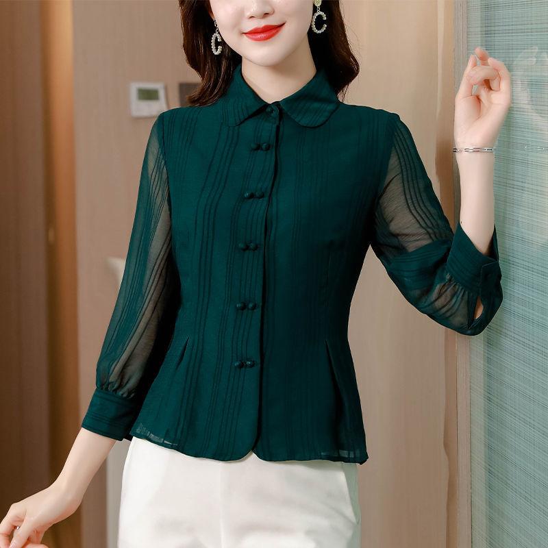 

Мода для офисных леди Шифон Тонкий Весна Осень Женская одежда Стройнящий Тренд Грация Простые Однотонные Блузки Популярность Рубашка M зелёный