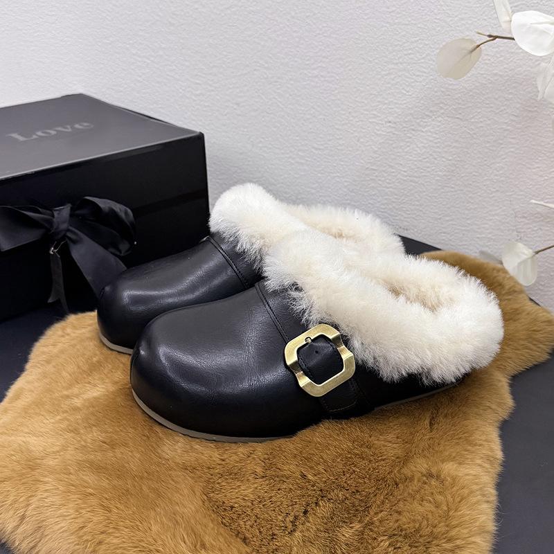 

Waterproof and velvet warm hole shoes bag head half slippers women wear 2025 autumn and winter new thick-soled fluffy cotton slippers 35