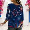 Women Plus Size Round Neck Half Sleeve Loose Fit Printed Blouse Red Blue White Star Print